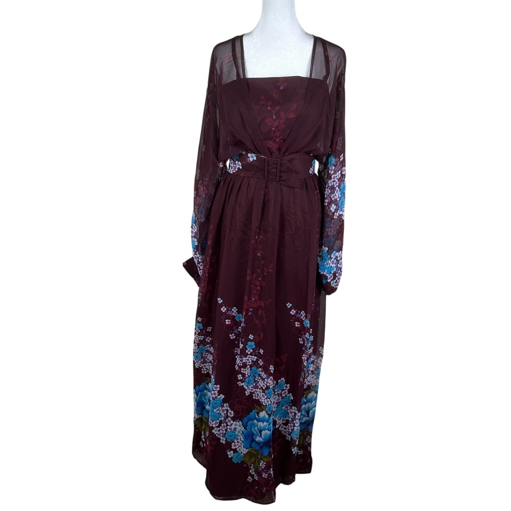 VTG Jeanette Braut- und Abendmoden Maxi Dress Womens XS Burgundy Floral Boho